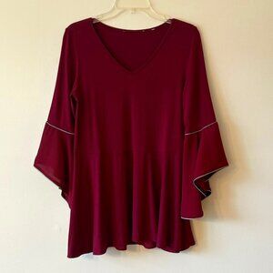 Maroon Flare Sleeve V Neck Shirt